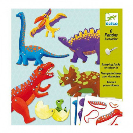 6 Pantins à colorier Dinosaures