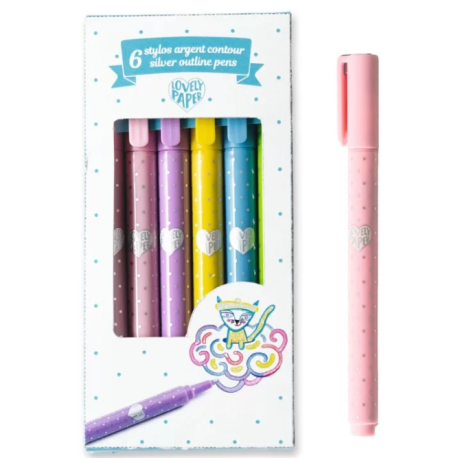 6 stylos contour argent