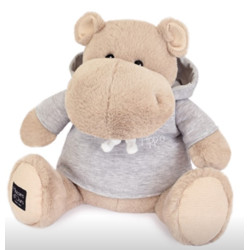 Peluche Hippopotame Beige avec sweat gris 45 cm