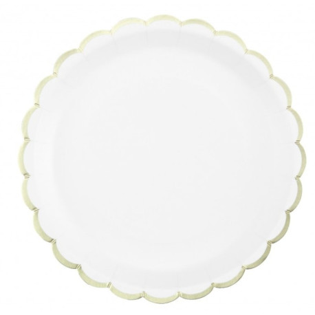 8 assiettes festonnées blanches et or