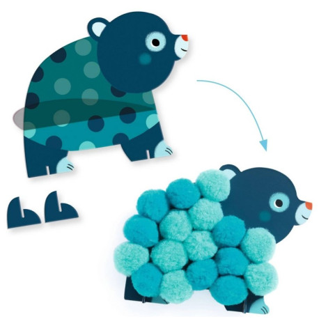 Collage de pompons Animaux et ronds pompoms