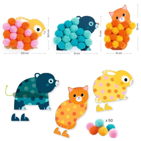Collage de pompons Animaux et ronds pompoms