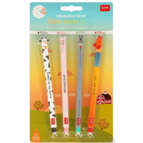 Set de 4 stylos à encre gel effaçables Ferme