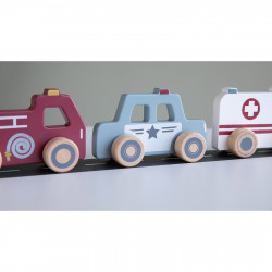 Trio de véhicules de secours en bois