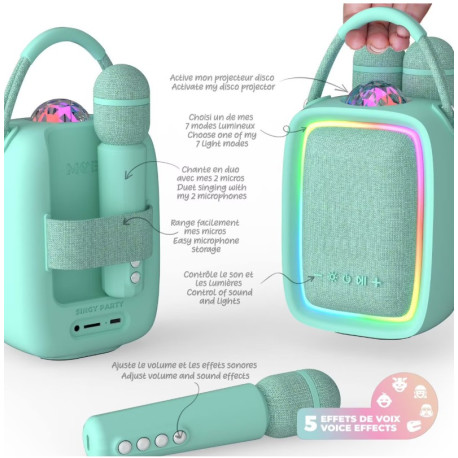 Enceinte Karaoké lumineuse Singy Party Turquoise